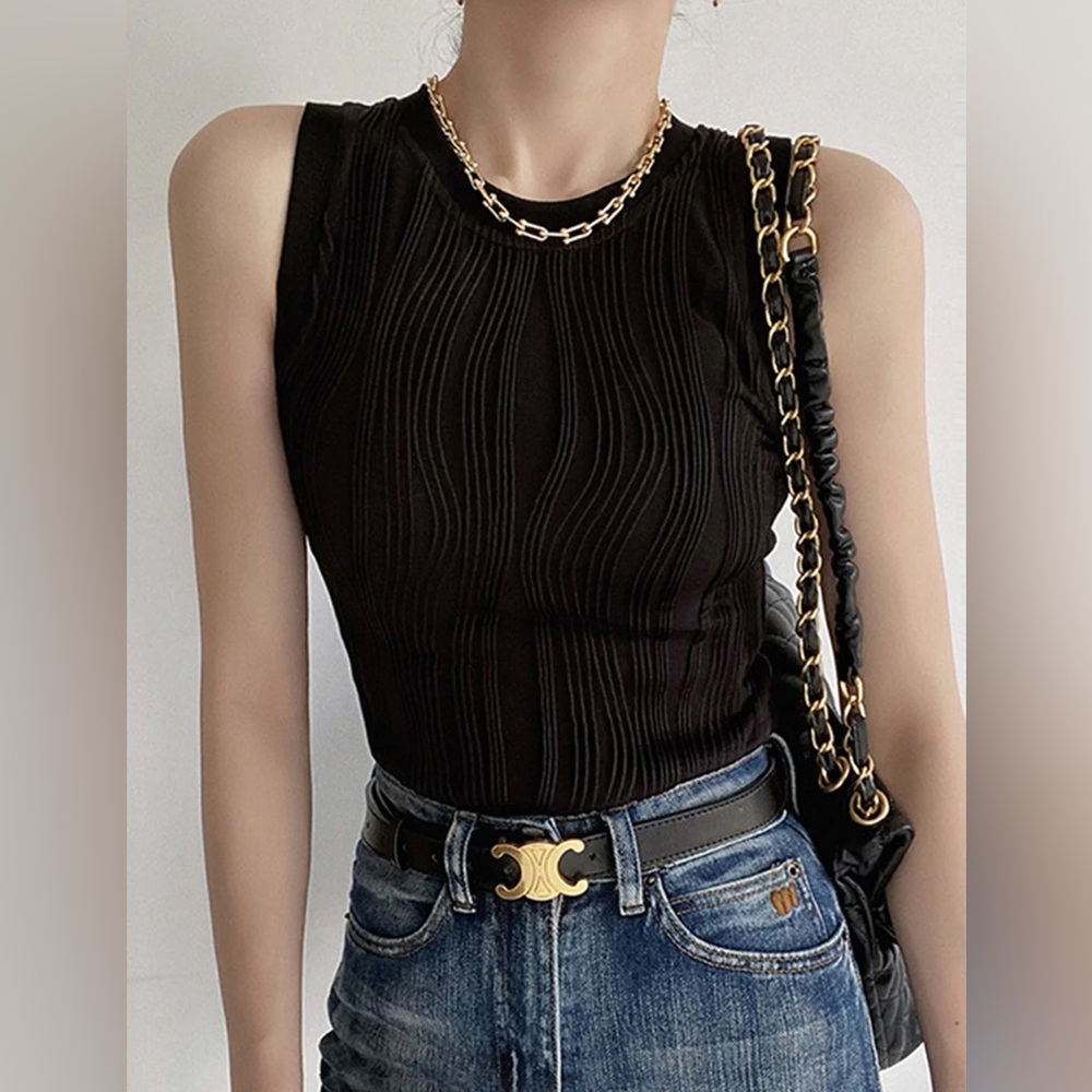 New Commense Solid Wavy Textured Tank Top (M)